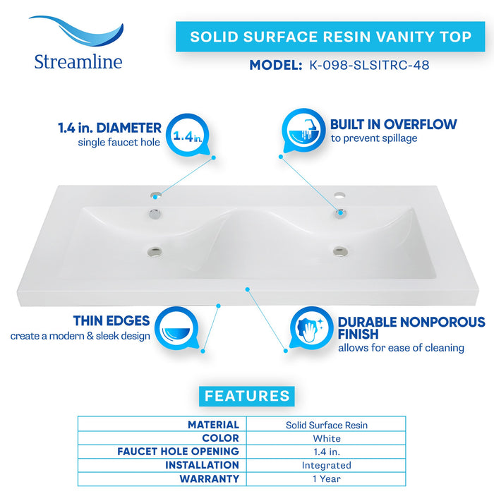47.2" Solid Surface Resin Streamline K-098-SLSITRC-48 Vanity Top