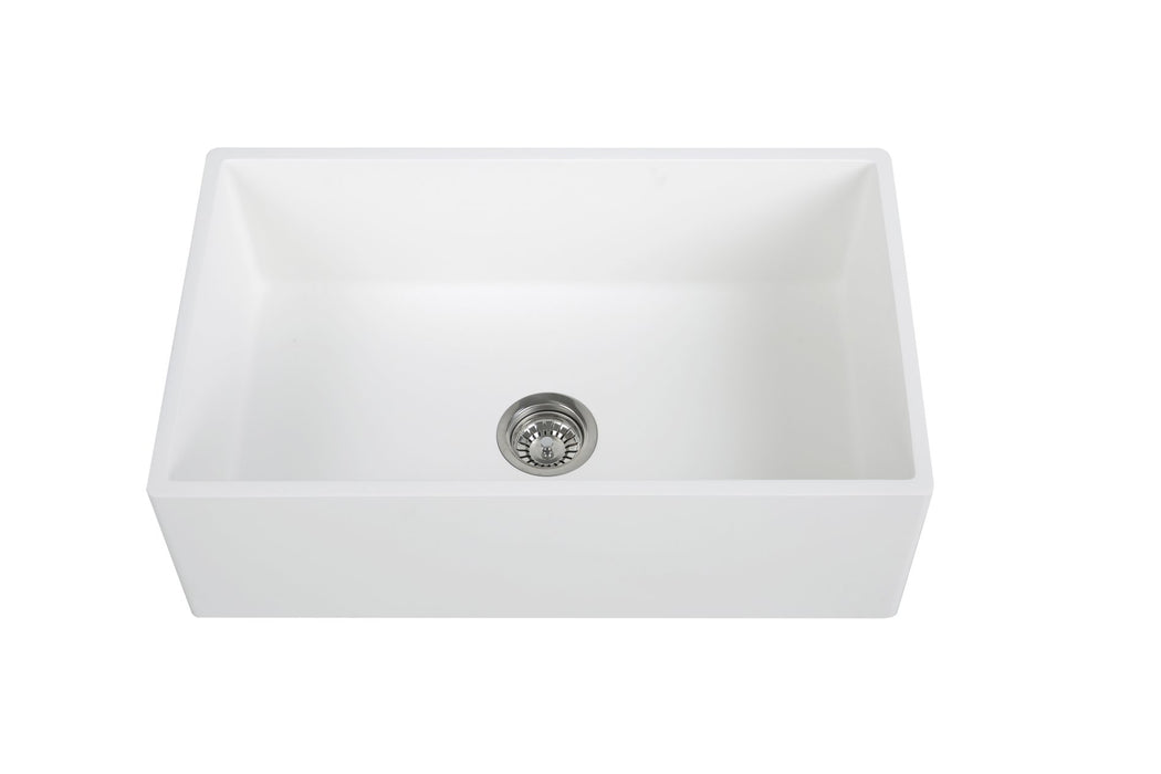30'' Streamline K-1830-KS-30ART Reversible Solid Surface Resin Kitchen Sink With Stainless Steel Grid and Strainer