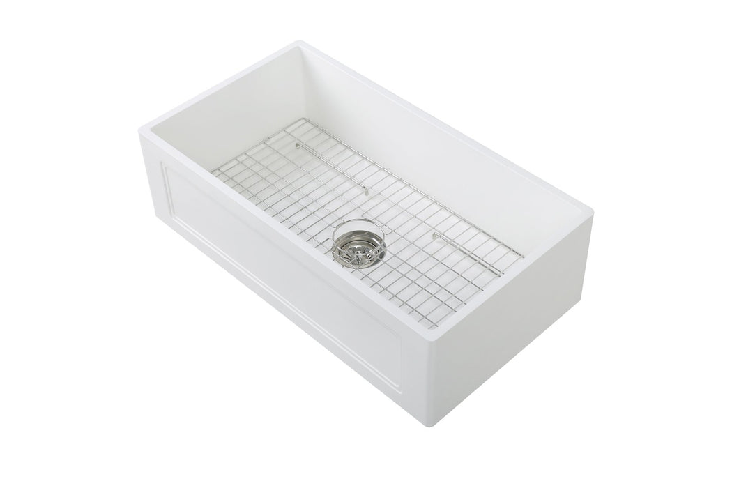 33'' Streamline K-1833-KS-33ART Reversible Solid Surface Resin Kitchen Sink With Stainless Steel Grid and Strainer