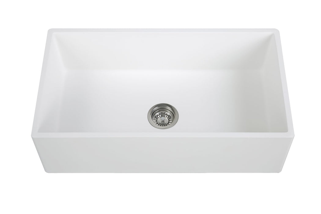 33'' Streamline K-1833-KS-33 Reversible Solid Surface Resin Kitchen Sink With Stainless Steel Grid and Strainer