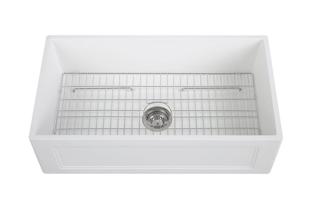 33'' Streamline K-1833-KS-33 Reversible Solid Surface Resin Kitchen Sink With Stainless Steel Grid and Strainer