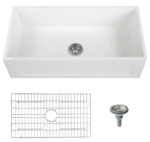 36'' Streamline K-1836-KS-36ART Reversible Solid Surface Resin Kitchen Sink With Stainless Steel Grid and Strainer