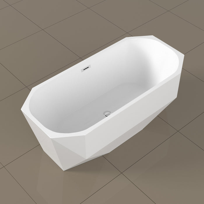63" Streamline N-10220-63FSWH-FM Soaking Freestanding Tub With Internal Drain