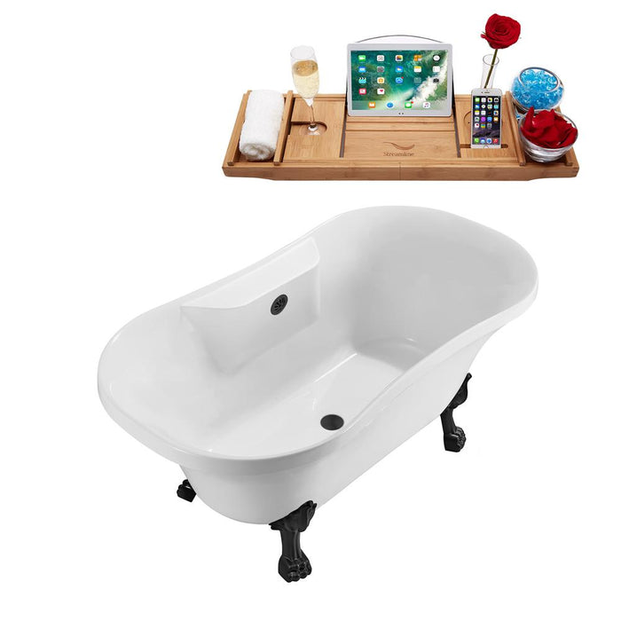 60" Streamline N100BL-BL Soaking Clawfoot Tub and Tray With External Drain