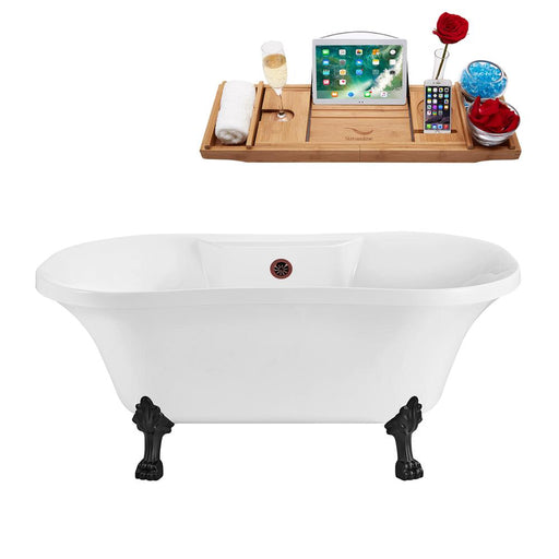 60" Streamline N100BL-ORB Soaking Clawfoot Tub and Tray With External Drain