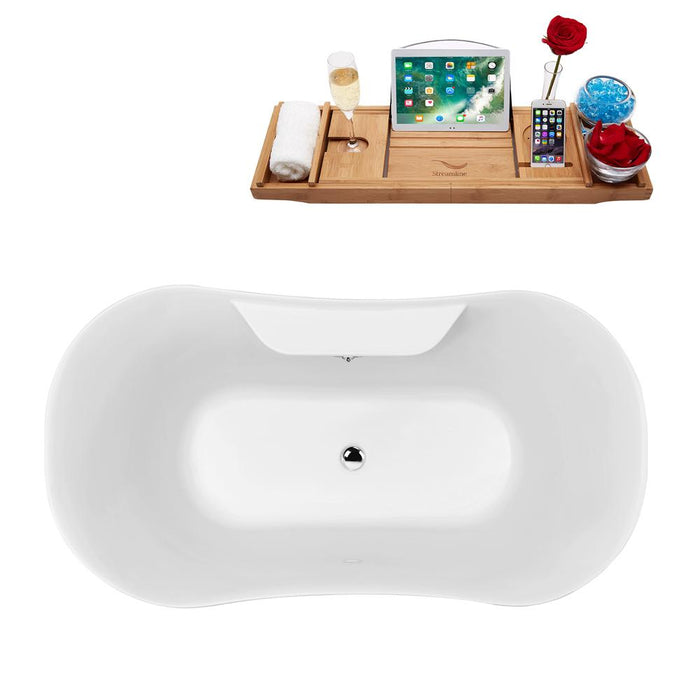 60" Streamline N100BNK-CH Soaking Clawfoot Tub and Tray With External Drain