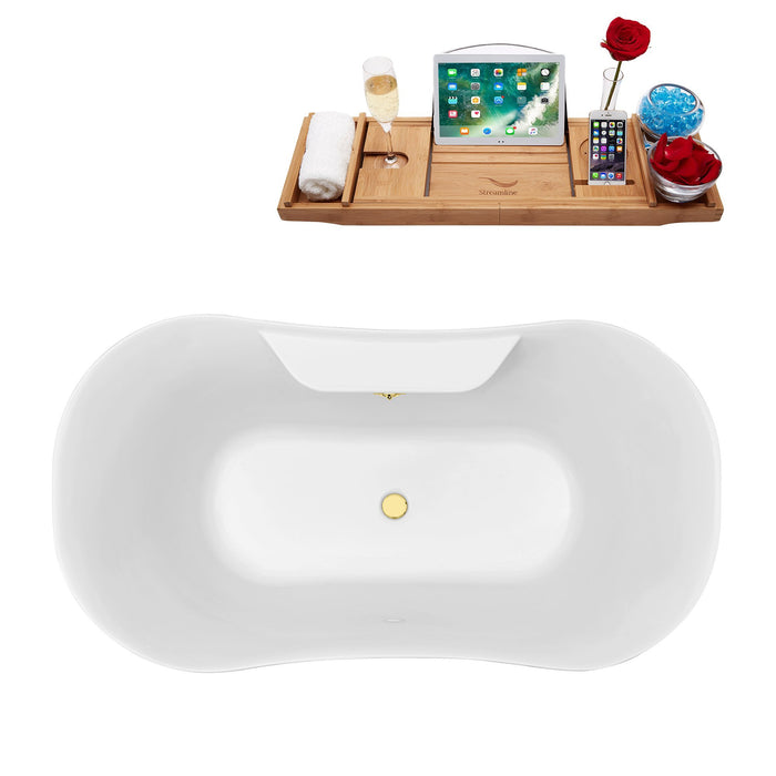 60" Streamline N100WH-GLD Soaking Clawfoot Tub and Tray With External Drain
