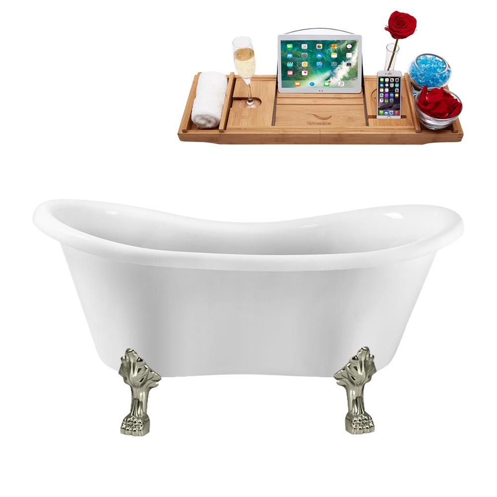 62" Streamline N1020BNK-IN-WH Clawfoot Tub and Tray With Internal Drain