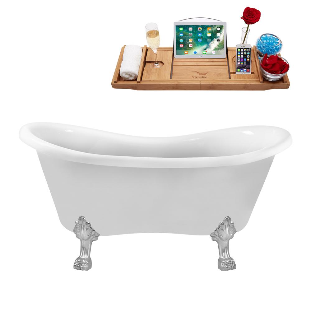 62" Streamline N1020CH-IN-WH Clawfoot Tub and Tray With Internal Drain