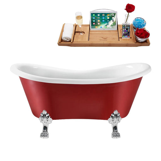62" Streamline N1021CH-IN-WH Clawfoot Tub and Tray With Internal Drain