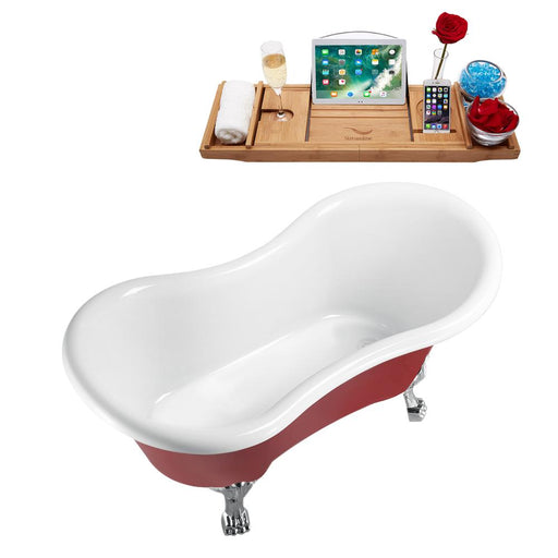 62" Streamline N1021CH-IN-WH Clawfoot Tub and Tray With Internal Drain