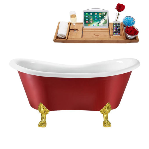 62" Streamline N1021GLD-IN-WH Clawfoot Tub and Tray With Internal Drain