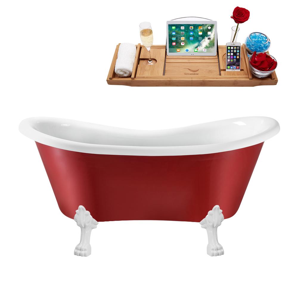 62" Streamline N1021WH-IN-WH Clawfoot Tub and Tray With Internal Drain
