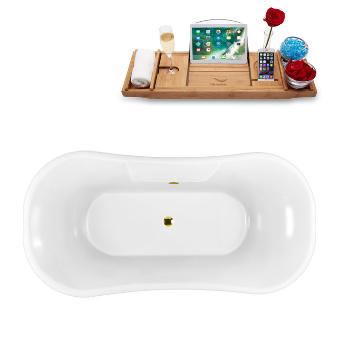 68" Streamline N103BL-GLD Clawfoot Tub and Tray With External Drain