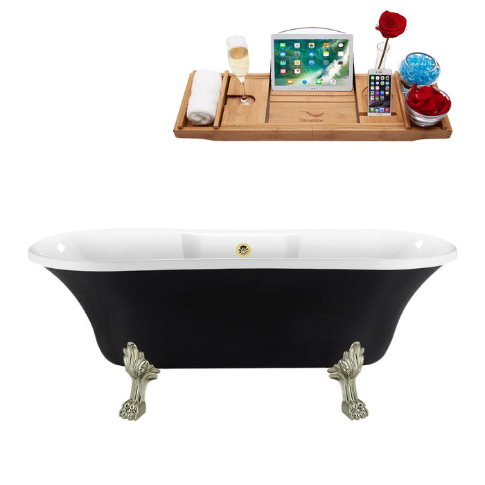 68" Streamline N103BNK-GLD Clawfoot Tub and Tray With External Drain