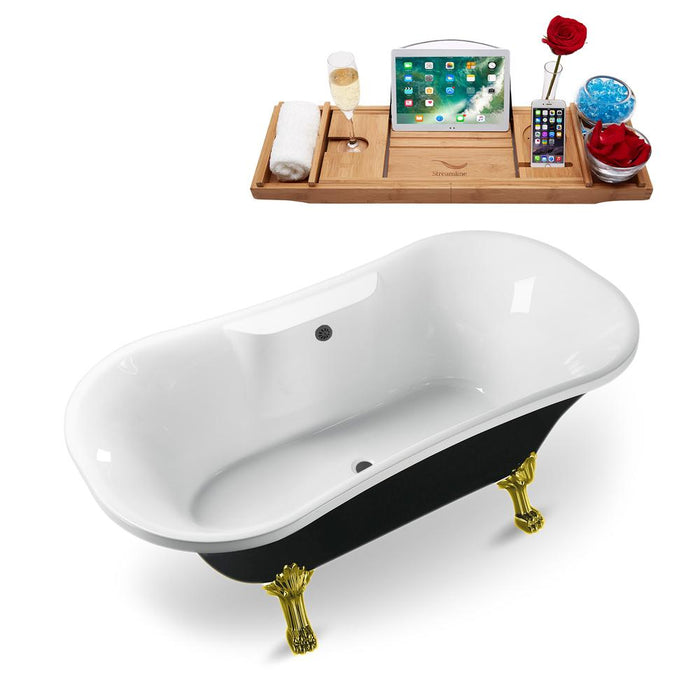 68" Streamline N103GLD-BL Clawfoot Tub and Tray With External Drain