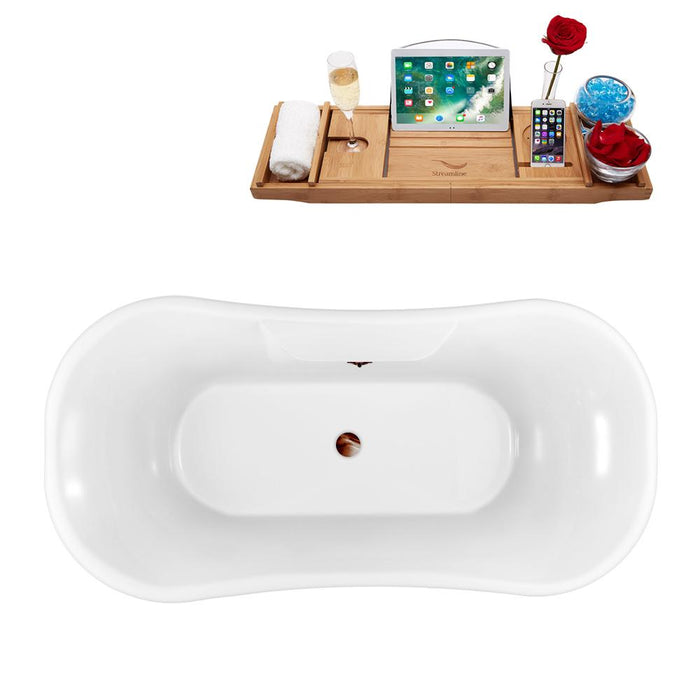 68" Streamline N103GLD-ORB Clawfoot Tub and Tray With External Drain