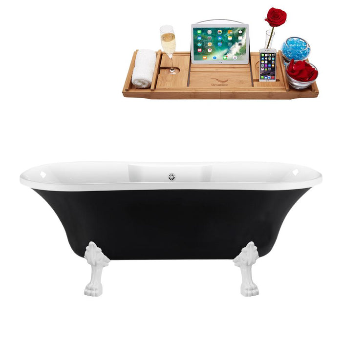 68" Streamline N103WH-WH Clawfoot Tub and Tray With External Drain