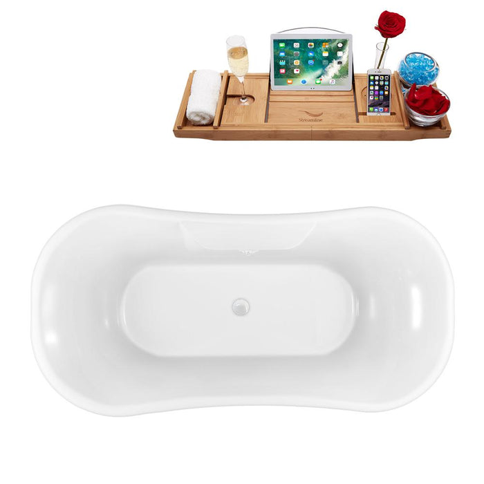 68" Streamline N103WH-WH Clawfoot Tub and Tray With External Drain