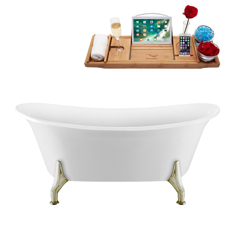 59" Streamline N1080BNK-IN-WH Clawfoot Tub and Tray With Internal Drain