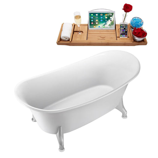 59" Streamline N1080CH-IN-WH Clawfoot Tub and Tray With Internal Drain
