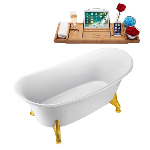 59" Streamline N1080GLD-IN-WH Clawfoot Tub and Tray With Internal Drain