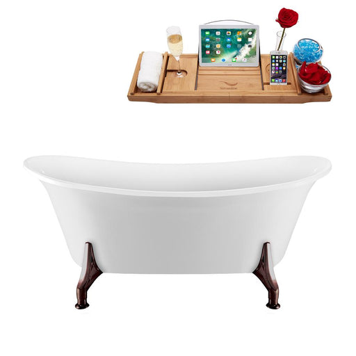 59" Streamline N1080ORB-IN-WH Clawfoot Tub and Tray With Internal Drain