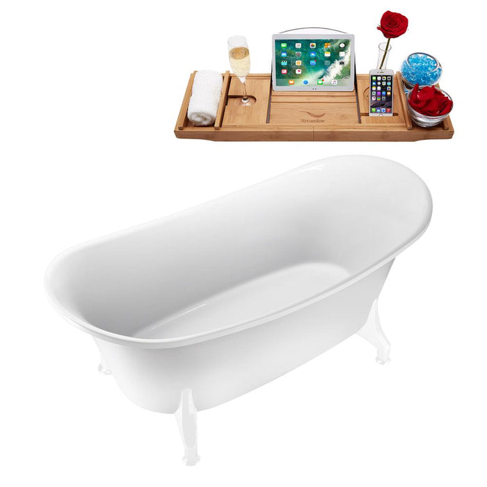 59" Streamline N1080WH-IN-BNK Clawfoot Tub and Tray With Internal Drain