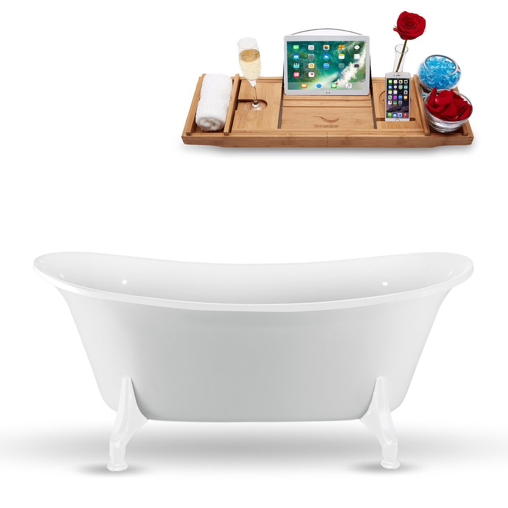 59" Streamline N1080WH Clawfoot Tub and Tray With Internal Drain