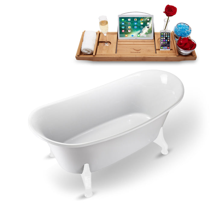 59" Streamline N1080WH Clawfoot Tub and Tray With Internal Drain