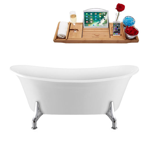 67" Streamline N1081CH-IN-WH Clawfoot Tub and Tray With Internal Drain