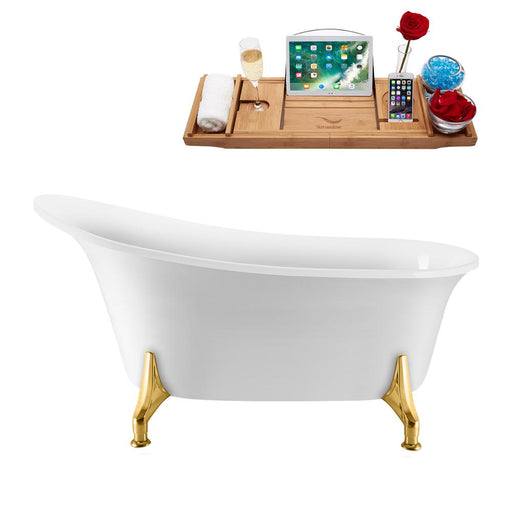 59" Streamline N1100GLD-IN-WH Clawfoot Tub and Tray With Internal Drain