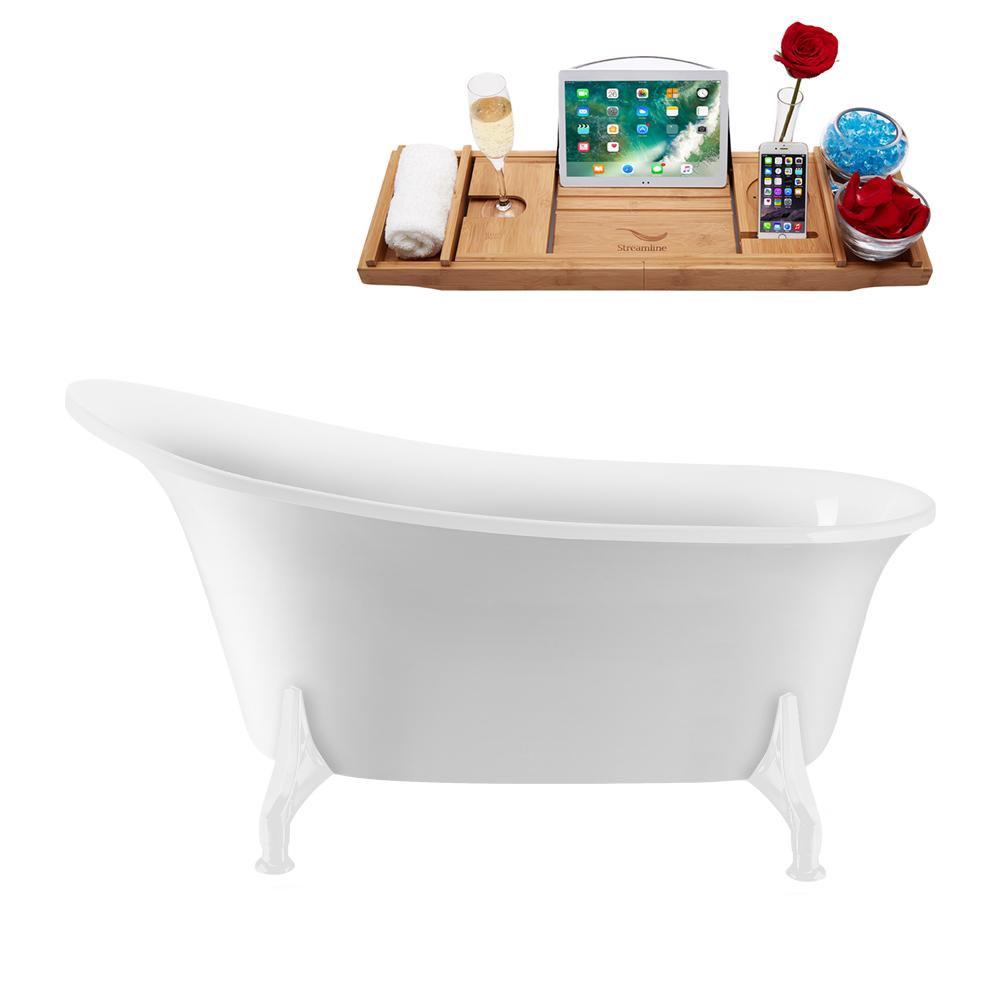 59" Streamline N1100WH-IN-WH Clawfoot Tub and Tray With Internal Drain