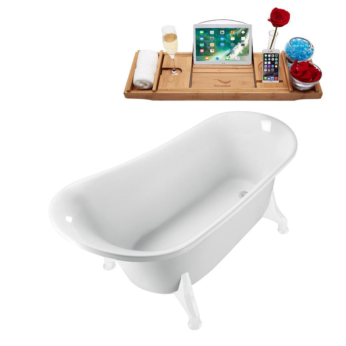 59" Streamline N1100WH-IN-WH Clawfoot Tub and Tray With Internal Drain