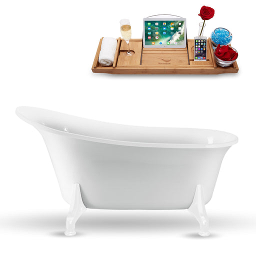 59" Streamline N1100WH Clawfoot Tub and Tray With Internal Drain