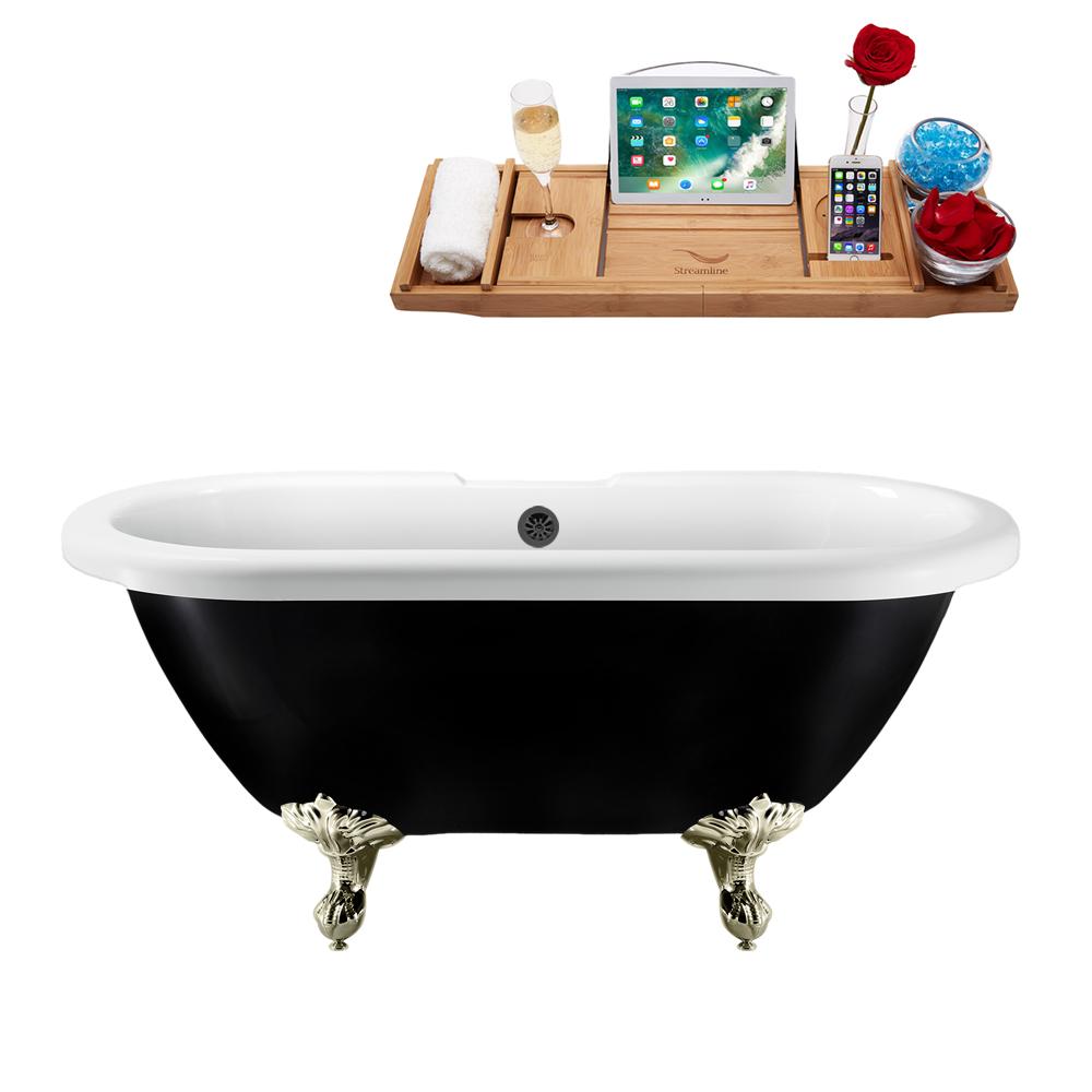 59" Streamline N1120BNK-BL Clawfoot Tub and Tray With External Drain