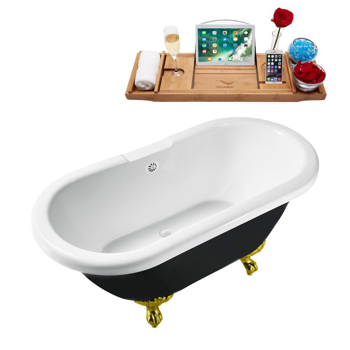 59" Streamline N1120GLD-WH Clawfoot Tub and Tray With External Drain