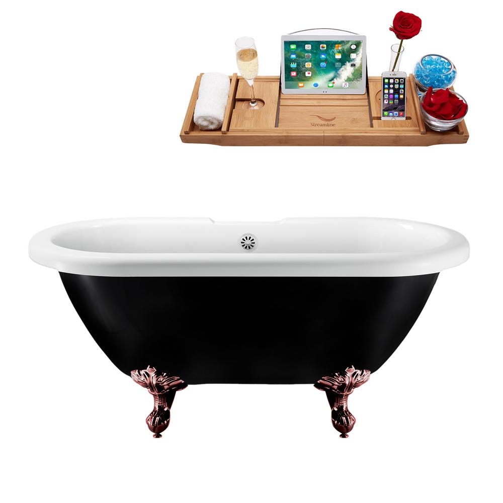 59" Streamline N1120ORB-WH Clawfoot Tub and Tray With External Drain