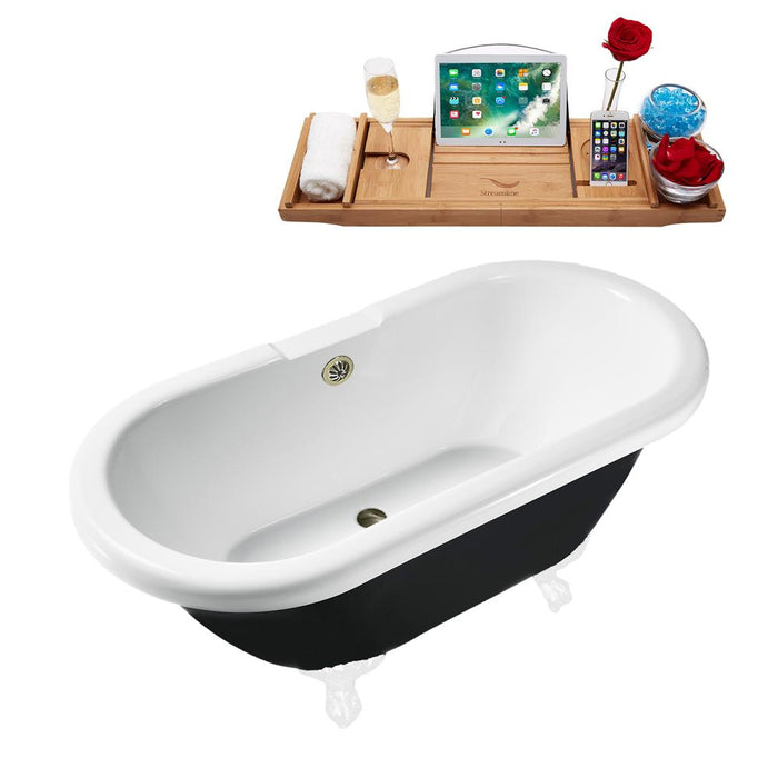 59" Streamline N1120WH-BNK Clawfoot Tub and Tray With External Drain