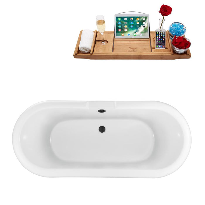 67" Streamline N1121BL-BL Clawfoot Tub and Tray With External Drain