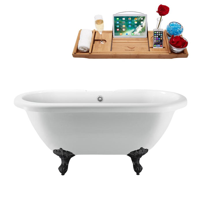 67" Streamline N1121BL-WH Clawfoot Tub and Tray With External Drain