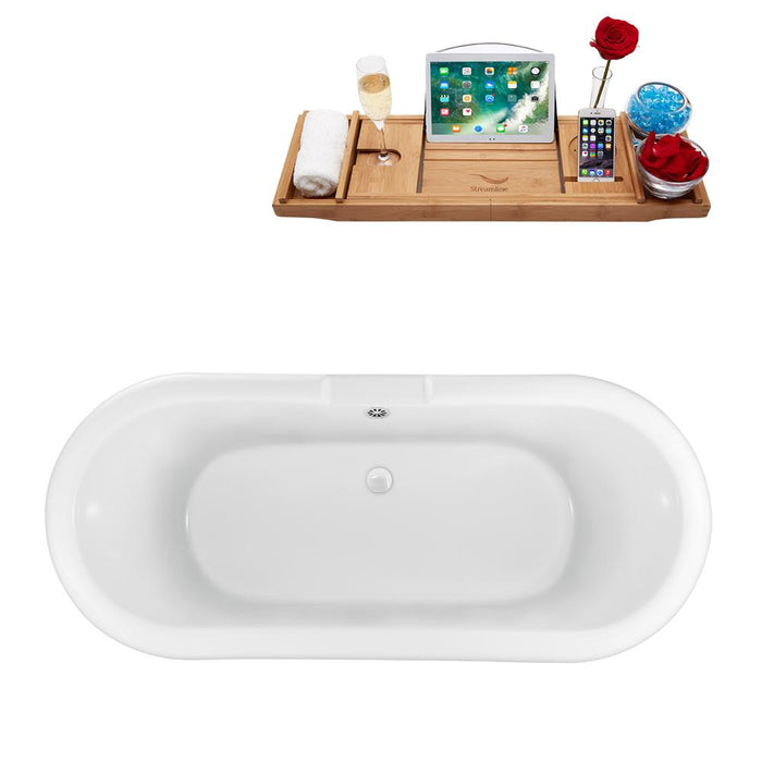 67" Streamline N1121BNK-WH Clawfoot Tub and Tray With External Drain