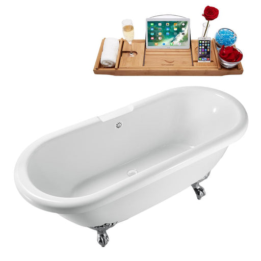 67" Streamline N1121CH-WH Clawfoot Tub and Tray With External Drain