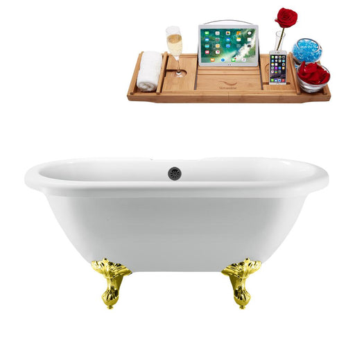 67" Streamline N1121GLD-BL Clawfoot Tub and Tray With External Drain