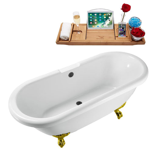 67" Streamline N1121GLD-BL Clawfoot Tub and Tray With External Drain