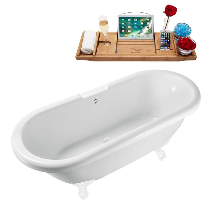 67" Streamline N1121WH-WH Clawfoot Tub and Tray With External Drain