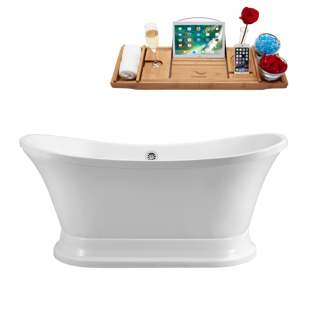 60" Streamline N200CH Soaking Freestanding Tub and Tray With External Drain