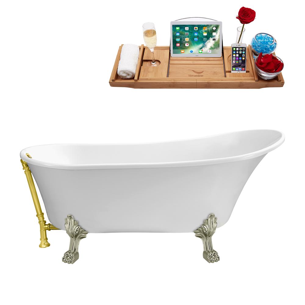 67" Streamline N340BNK-GLD Soaking Clawfoot Tub and Tray With External Drain