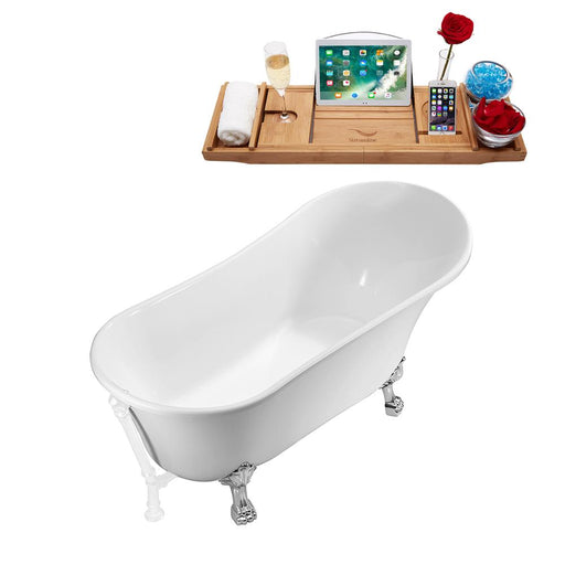 67" Streamline N340CH-WH Soaking Clawfoot Tub and Tray With External Drain