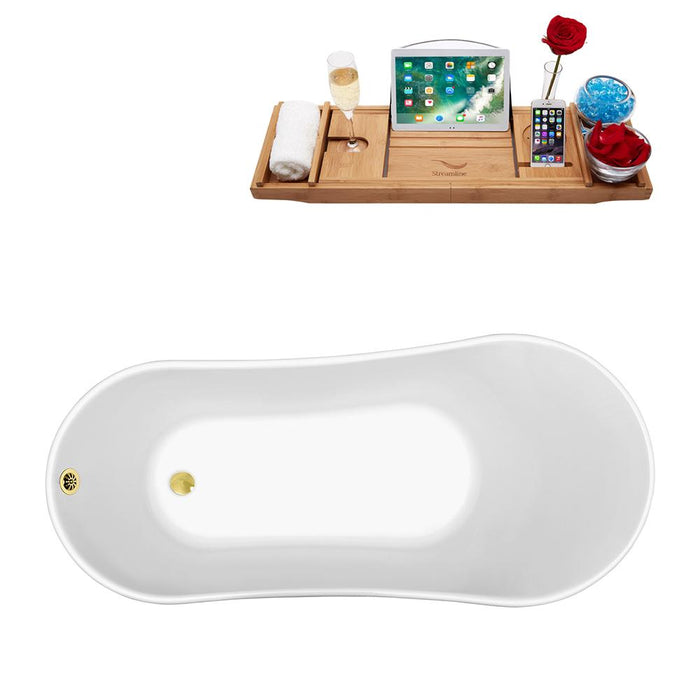 67" Streamline N340ORB-GLD Soaking Clawfoot Tub and Tray With External Drain